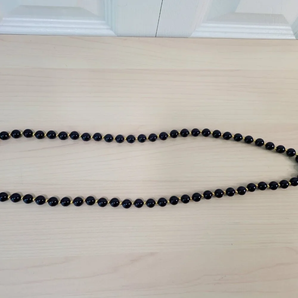 Vintage 80's 90's Acrylic Navy Blue & Gold Bead 30" Clasp Necklace EUC Pinup - Picture 3 of 6